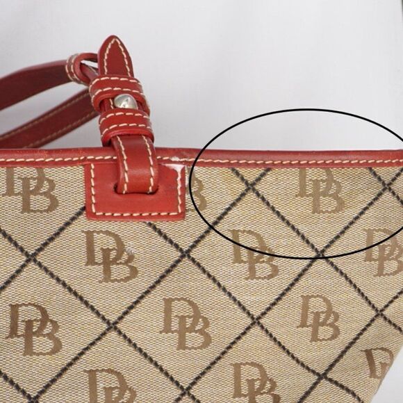 Dooney & Bourke Canvas Monogram Logo Tote with Red Leather Trim - Picture 11 of 12